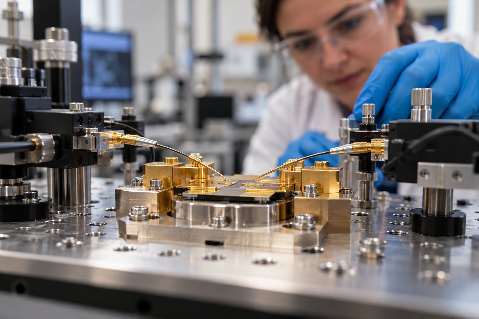 AI-genereret genrebillede af præcisionsudstyr i et fysiklaboratorium