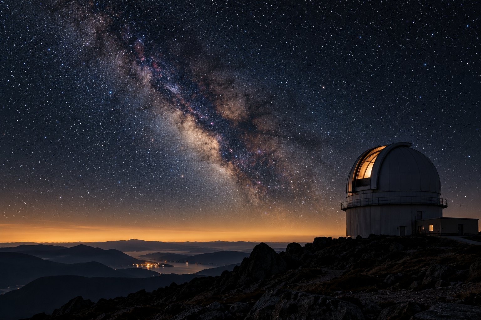 Et observatorium under en stjerneklar nattehimmel