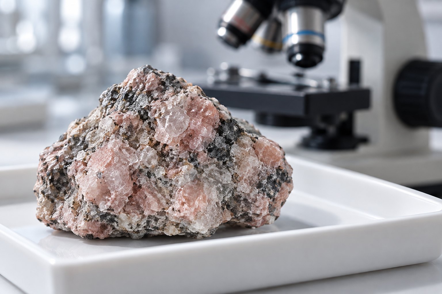 AI-genereret illustration af en geologisk prøve i et laboratorium; ikke den konkrete meteorit Teghaza 001